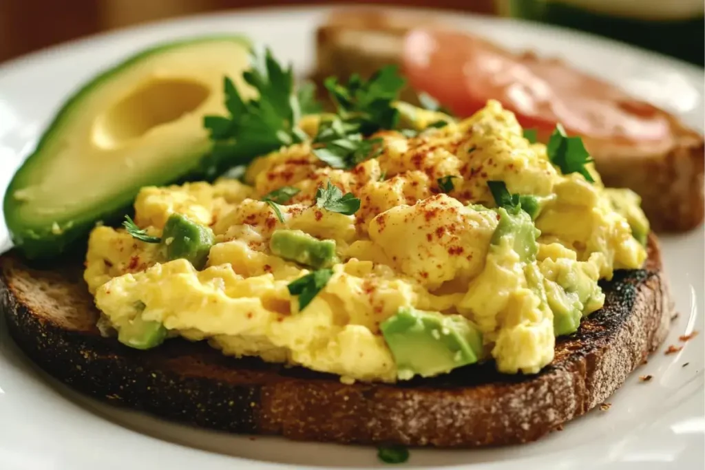 Scrambled Eggs with Avocado and Toast