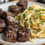 Garlic Butter Steak Bites with Creamy Parmesan Pasta