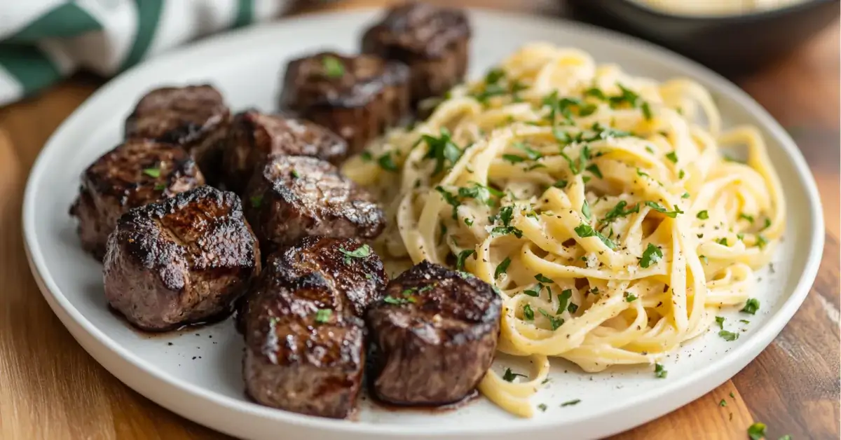 Garlic Butter Steak Bites with Creamy Parmesan Pasta