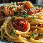 Spaghetti with Pepper Cream, Chorizo & Shrimp