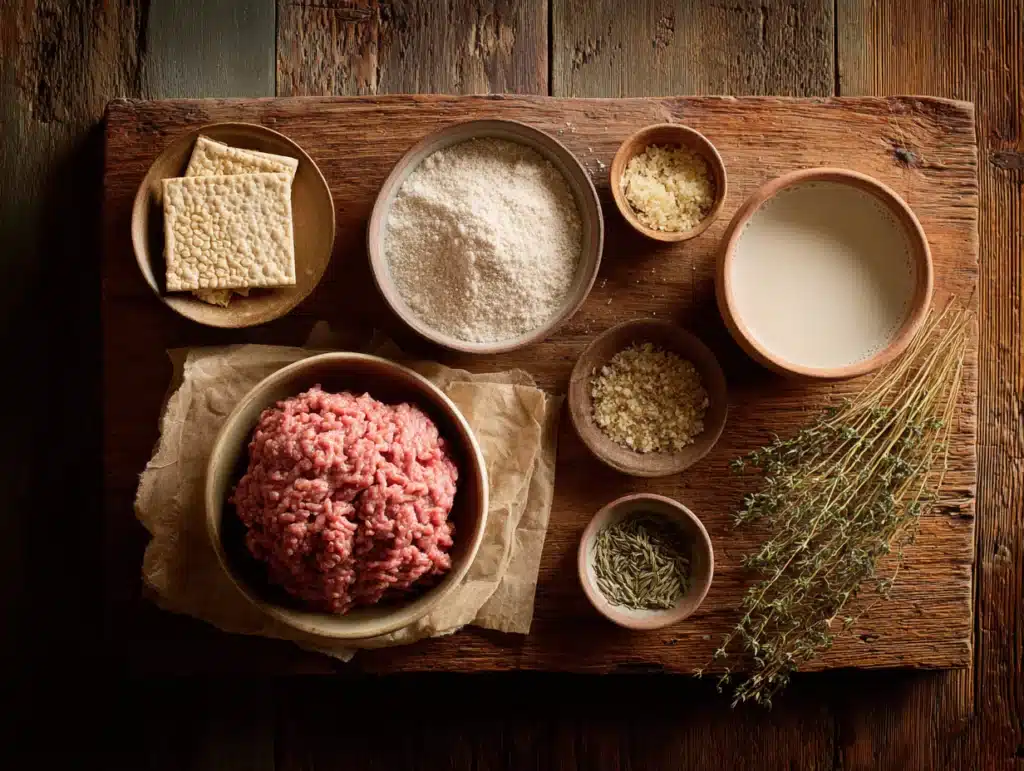 Close-up of ingredients for Amish hamburger steak bake