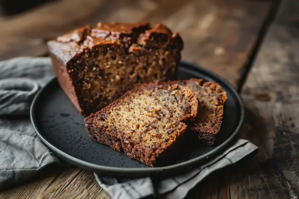Angular banana bread sliced with modern sharp edges