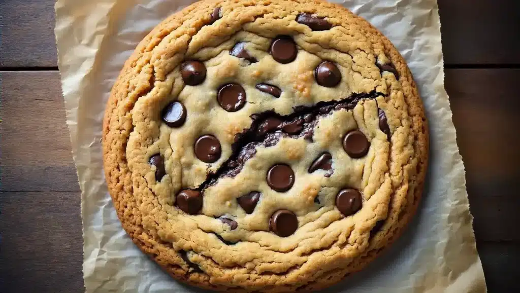 Copycat Crumbl chocolate chip cookie on parchment