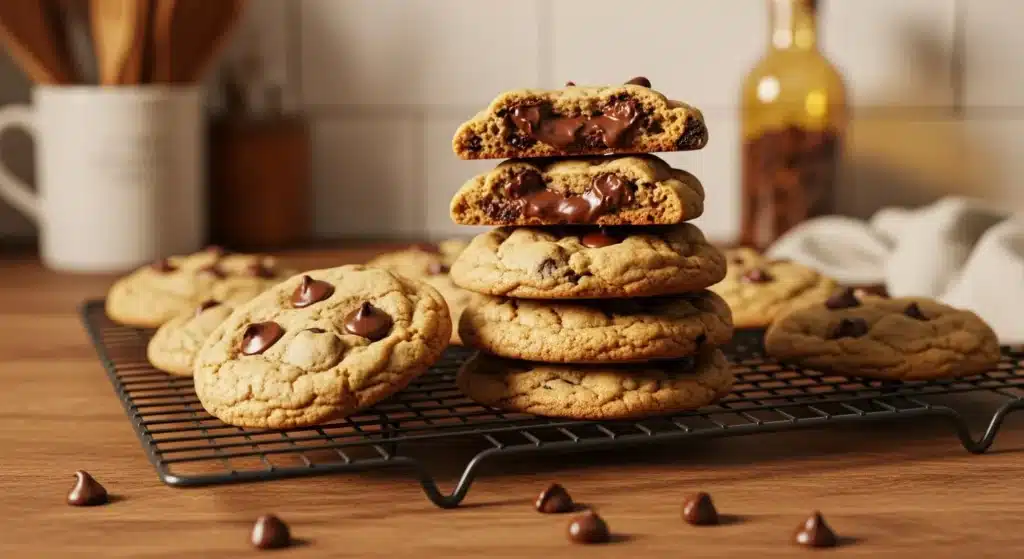 Freshly baked copycat Crumbl chocolate chip cookies
