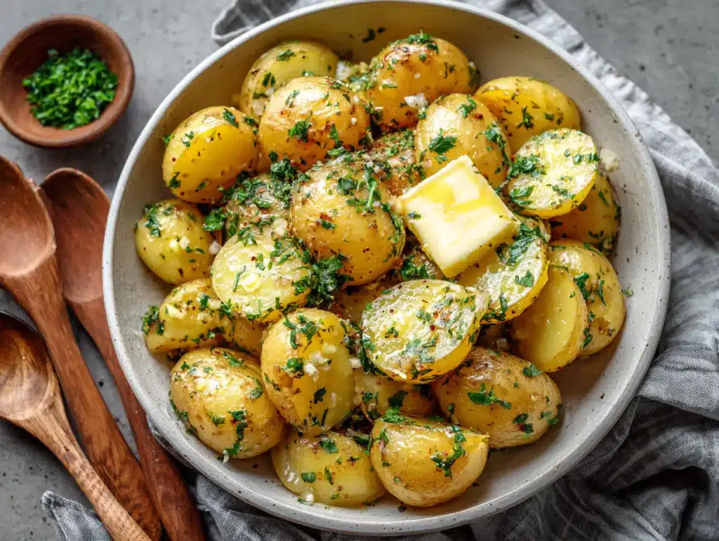 Garlic butter potatoes ready to serve