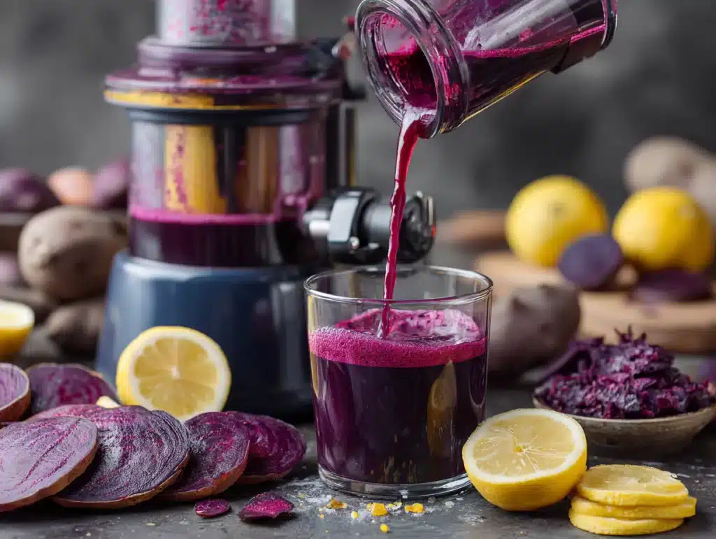 Juicing purple sweet potato peels for healthy juice