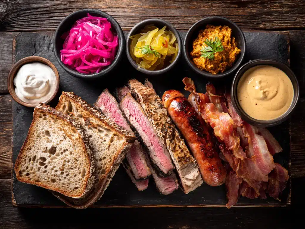 knob sandwich ingredients spread on rustic table