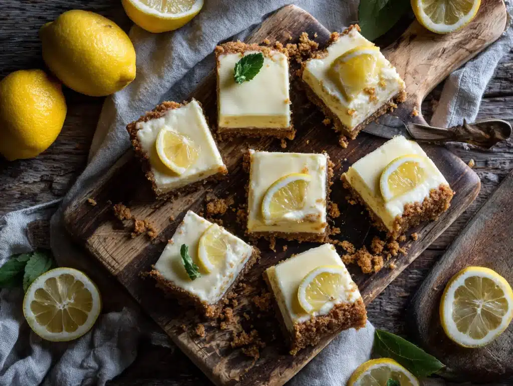 Served lemon cream pie bars with whipped cream