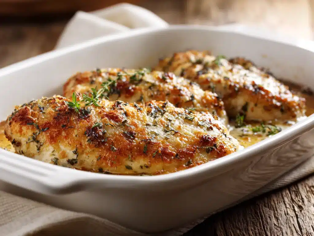 Melt in your mouth chicken baked in creamy parmesan crust