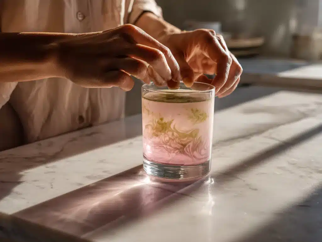 Mixing Japanese pink salt, lemon, and kelp in a glass
