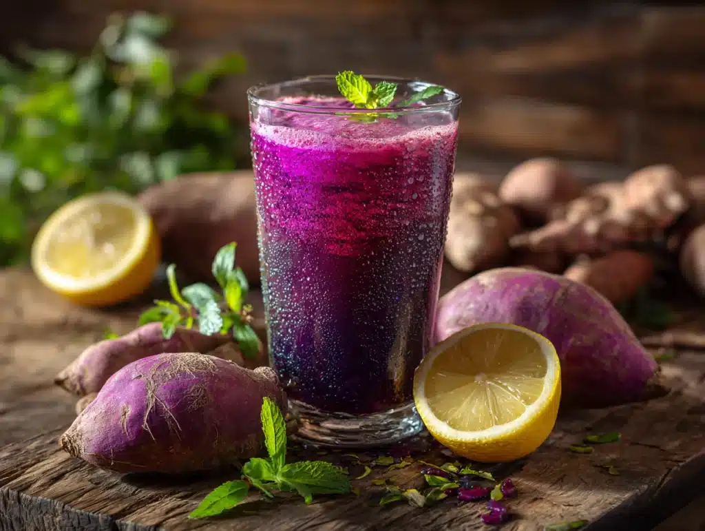 Purple peel juice made from sweet potato skins