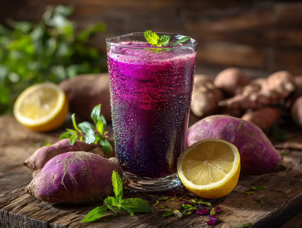 Purple peel juice made from sweet potato skins