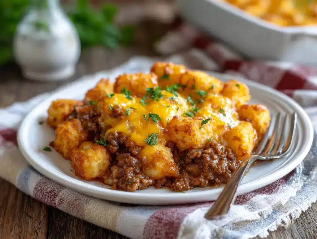 Casseroles with ground beef
plated cheesy casserole with ground beef and parsley
