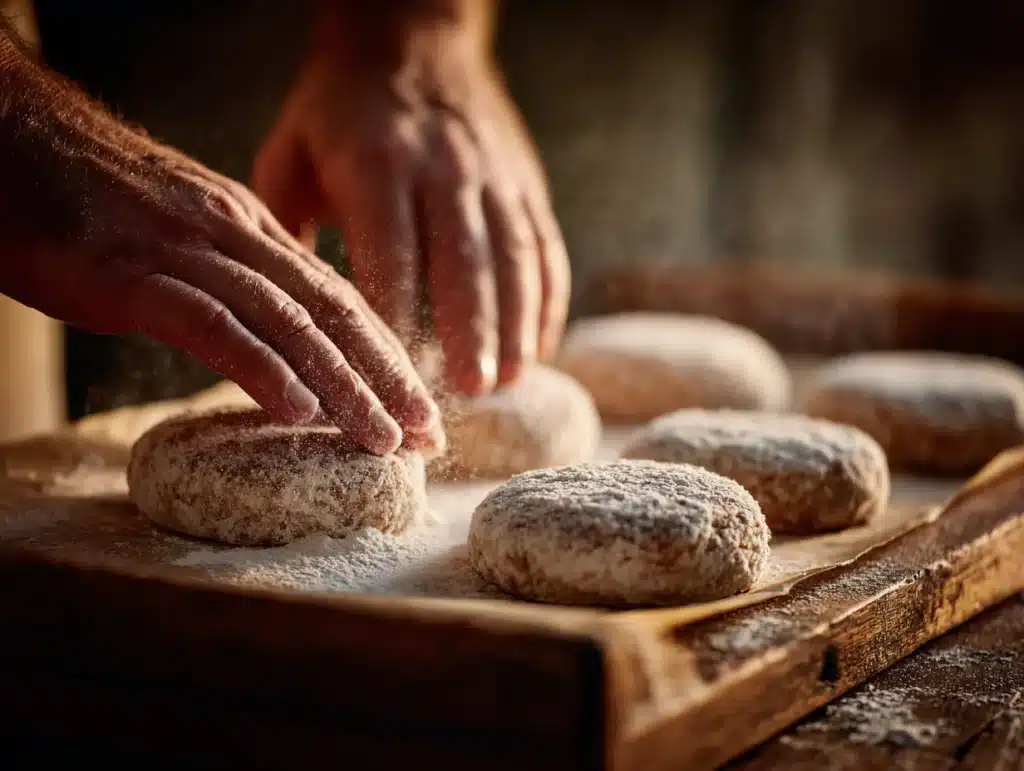 Close-up of hands shaping Amish hamburger patties