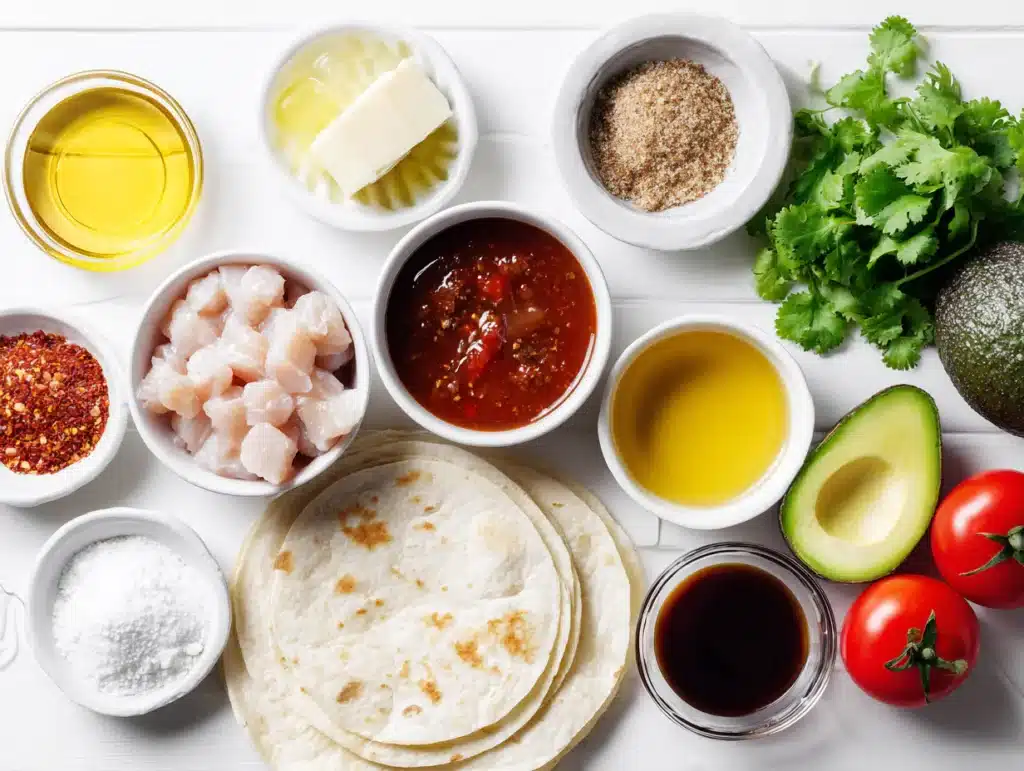 Ingredients for garlic butter honey BBQ chicken tacos