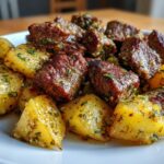 Air Fryer Garlic Butter Steak Bites and Potatoes