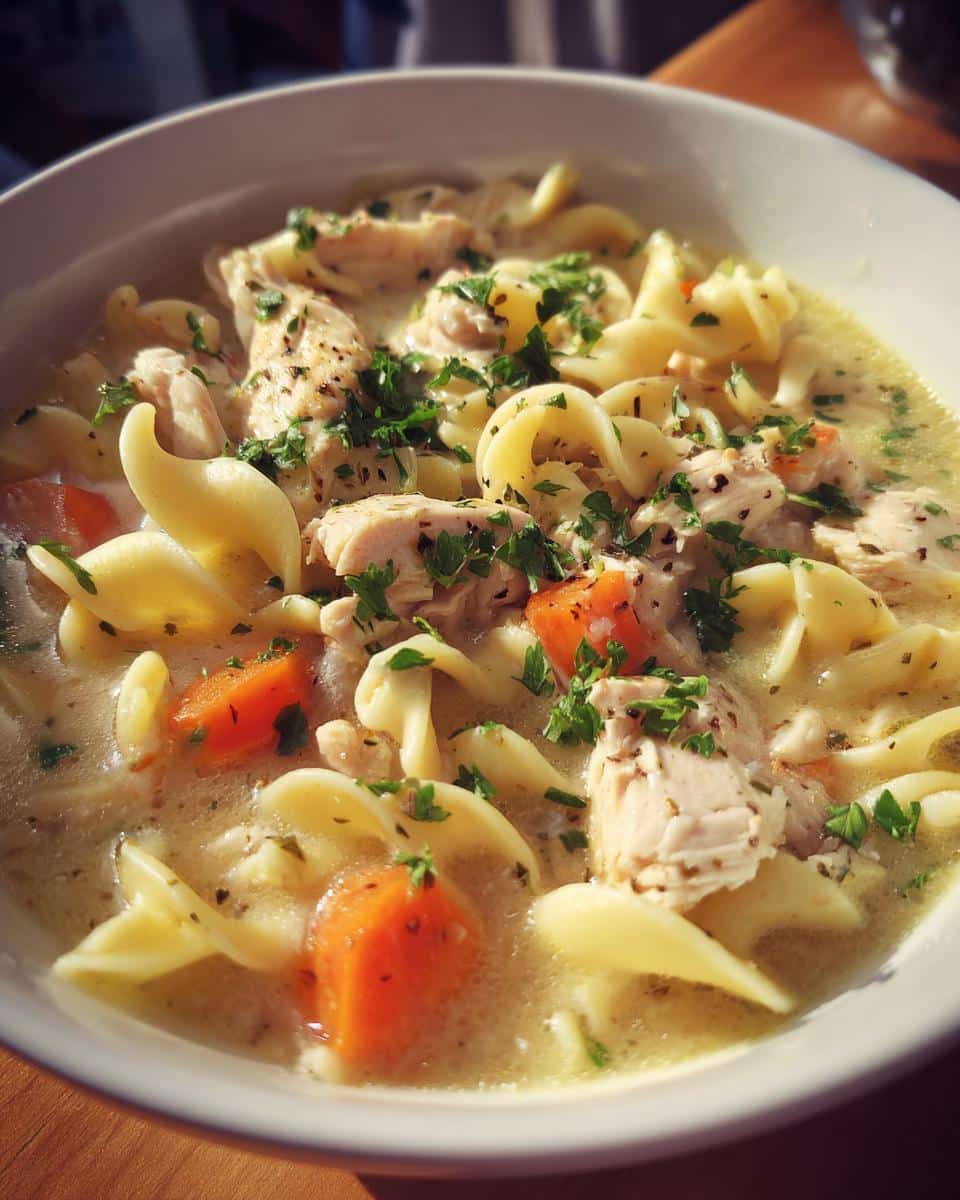 creamy chicken noodle soup - detail 2