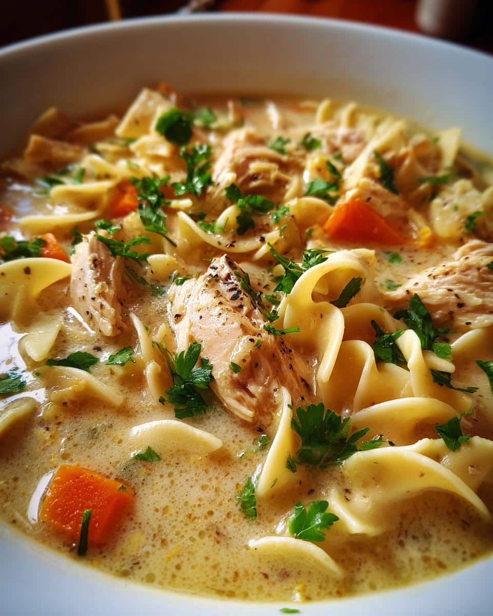 creamy chicken noodle soup - detail 3