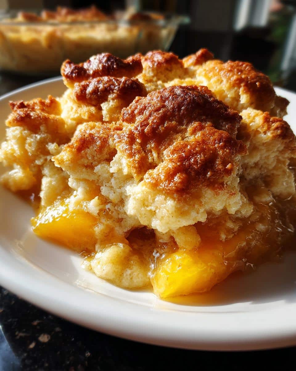 peach cobbler with fresh peaches - detail 1