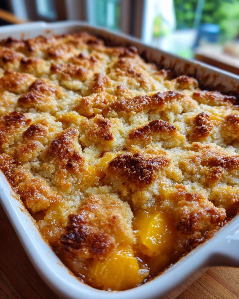 peach cobbler with fresh peaches - detail 2