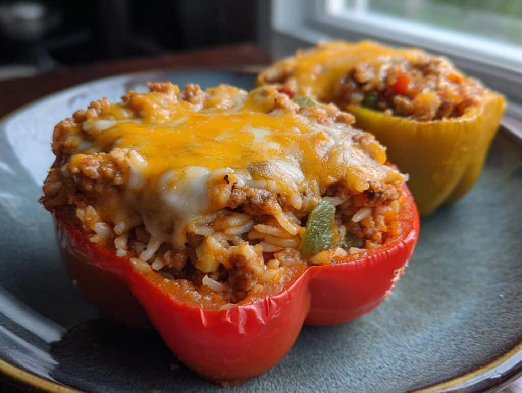 Brown Rice & Ground Turkey Stuffed Peppers