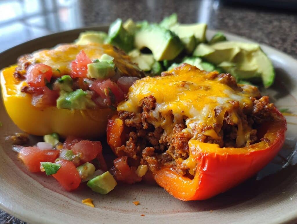 Keto Taco Stuffed Peppers (Cheese & Avocado)