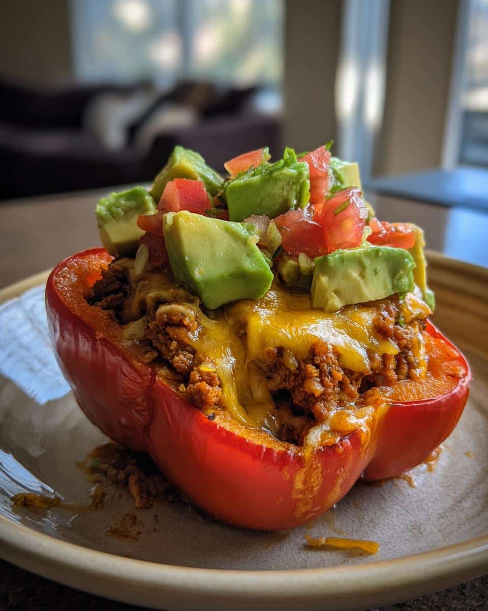 Keto Taco Stuffed Peppers (Cheese & Avocado) - detail 2
