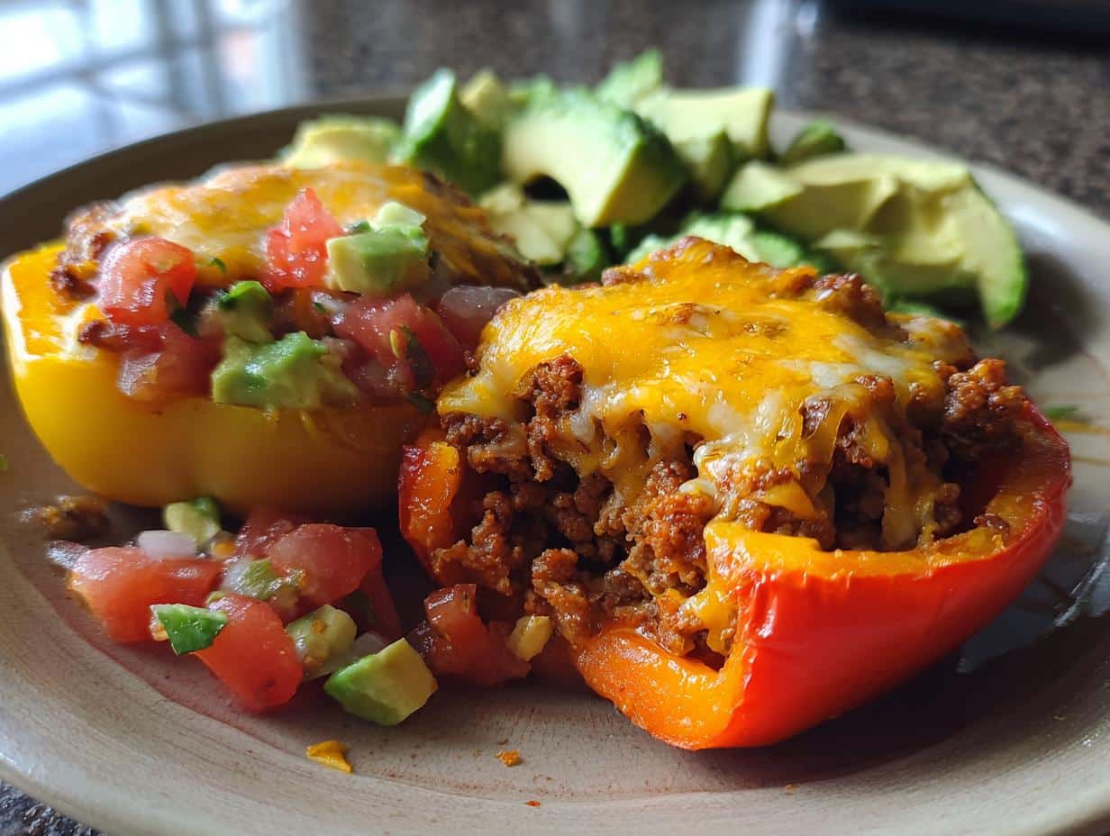 Keto Taco Stuffed Peppers (Cheese & Avocado)