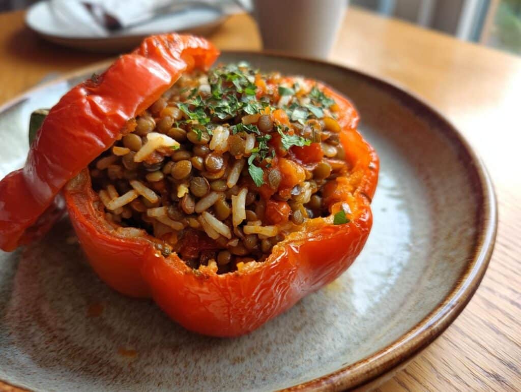 Lentil & Tomato Vegan Stuffed Peppers
