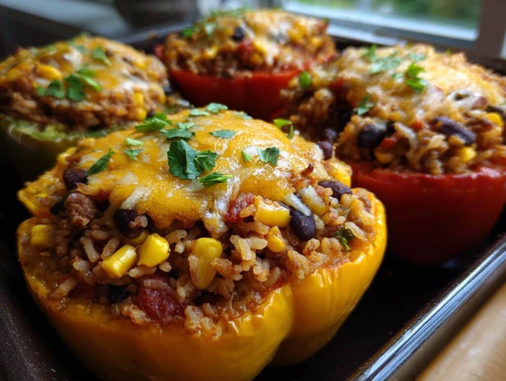 Mexican Rice & Beef Stuffed Peppers with Salsa