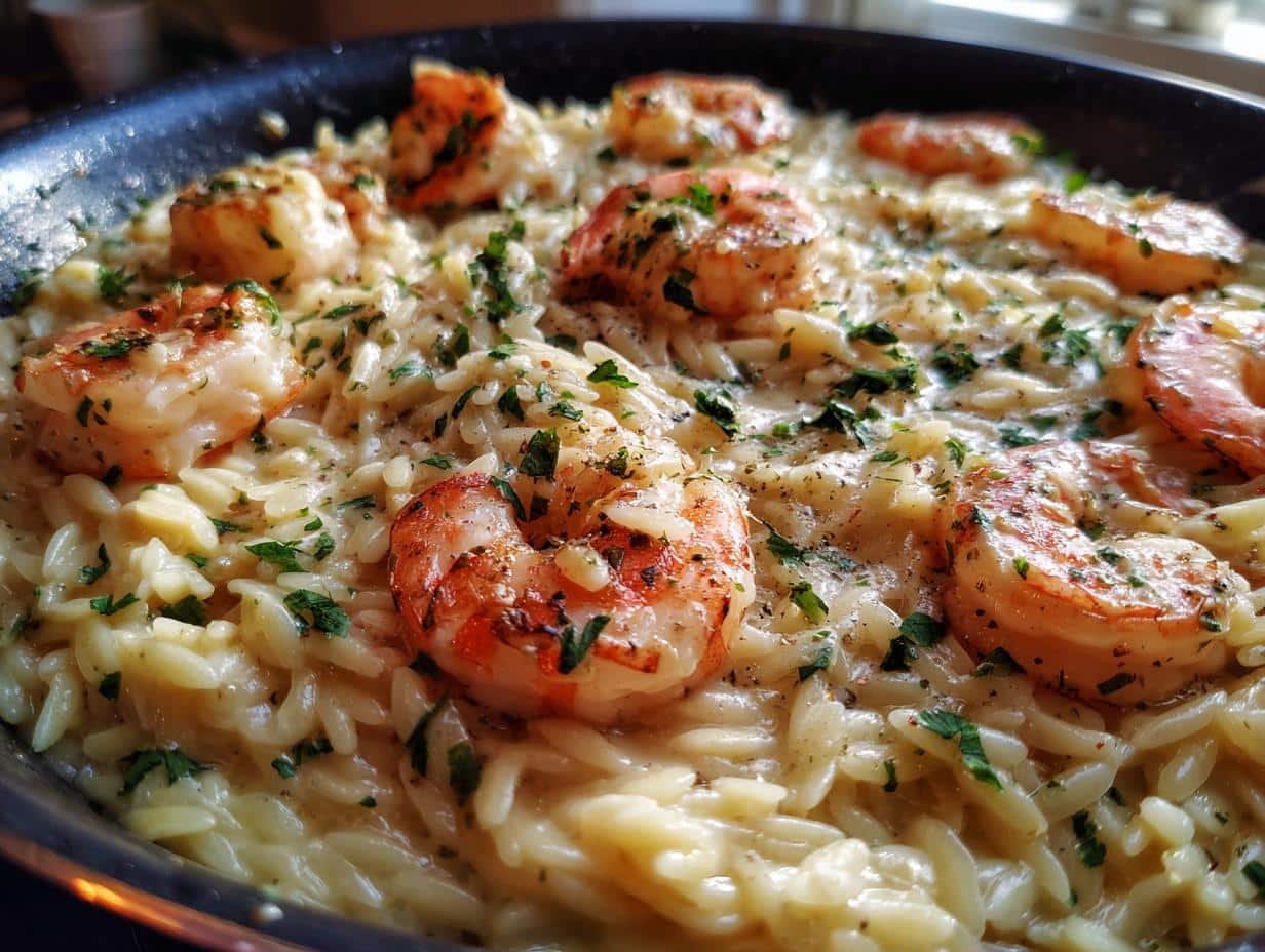 One Pan Parmesan Orzo with Shrimp