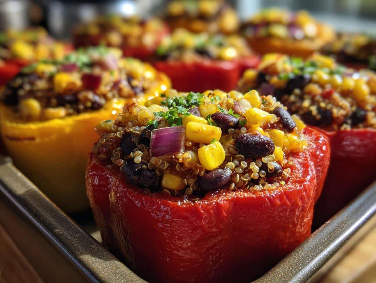Quinoa & Black Bean Stuffed Bell Peppers (Vegan)