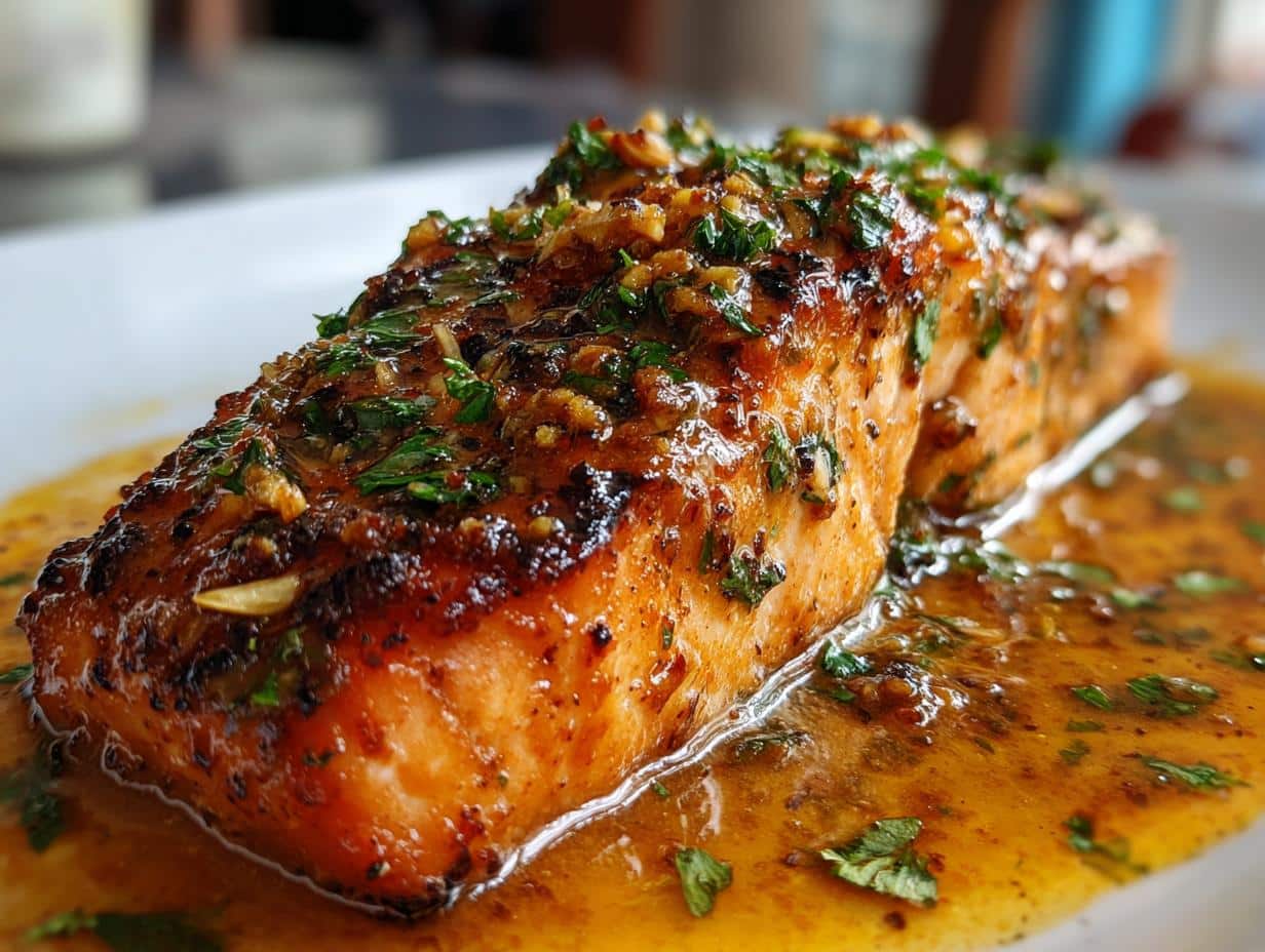 Salmon with Garlic Lemon Butter Sauce