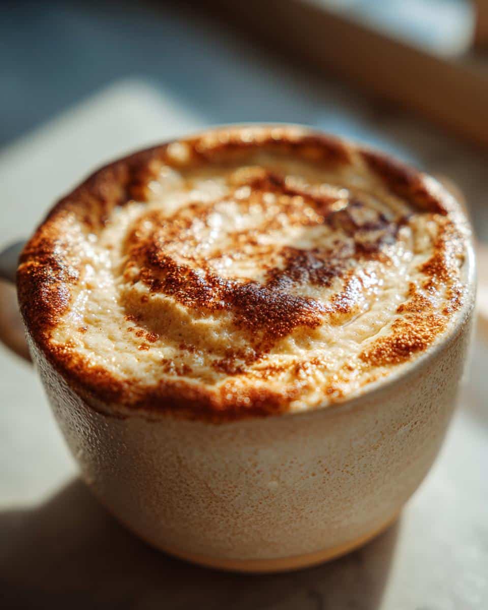 Close-up of a creamy Easy Roasted Cauliflower Soup with a toasted topping in a rustic bowl.