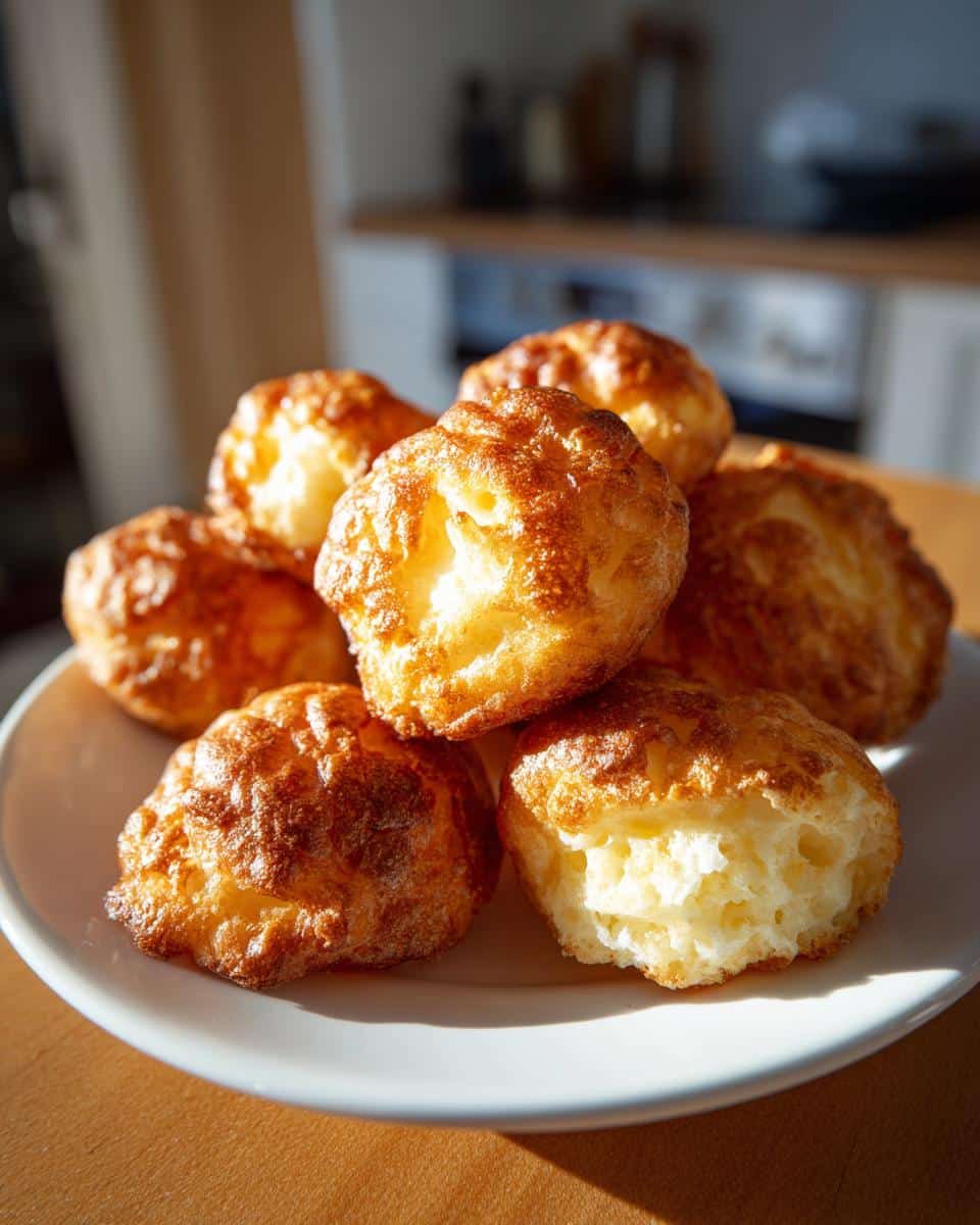 A pile of golden-brown, fluffy Uštipci served on a white plate, perfect for a Balkan Breakfast.