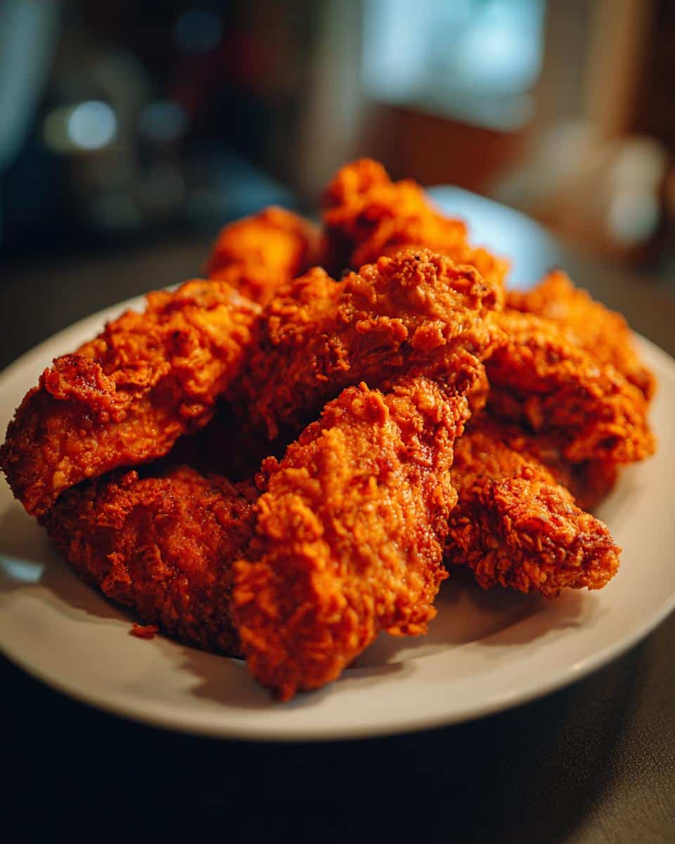 A plate of golden brown, crispy Air Fryer Chicken Tenders, ready to be enjoyed.