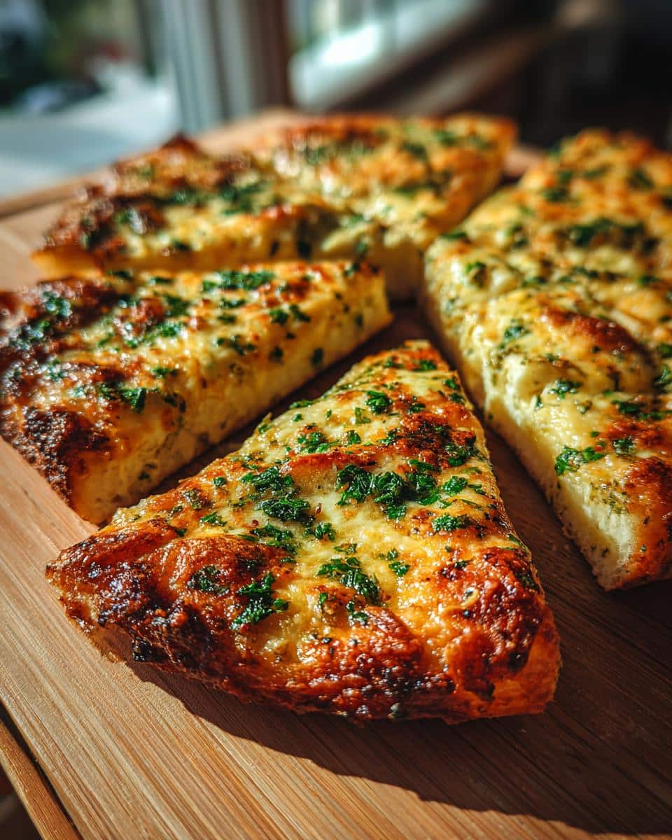 Close-up of Chicken Pesto Pizza slices on a wooden board, topped with cheese and herbs.