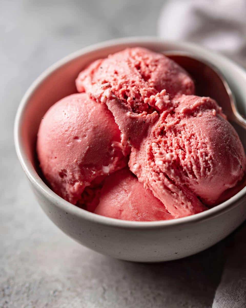 A bowl filled with scoops of homemade Strawberry Banana Ice Cream, ready to be enjoyed.