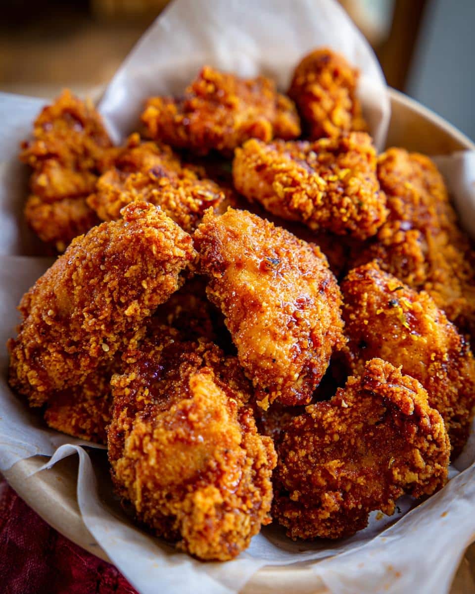 A basket overflowing with crispy, golden Chickle (Fried Pickle) pieces, ready to be enjoyed.