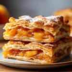 Two stacked easy puff pastry desserts filled with fruit and dusted with powdered sugar on a plate.