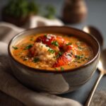 A bowl of creamy lobster bisque recipe, garnished with lobster meat and fresh parsley.