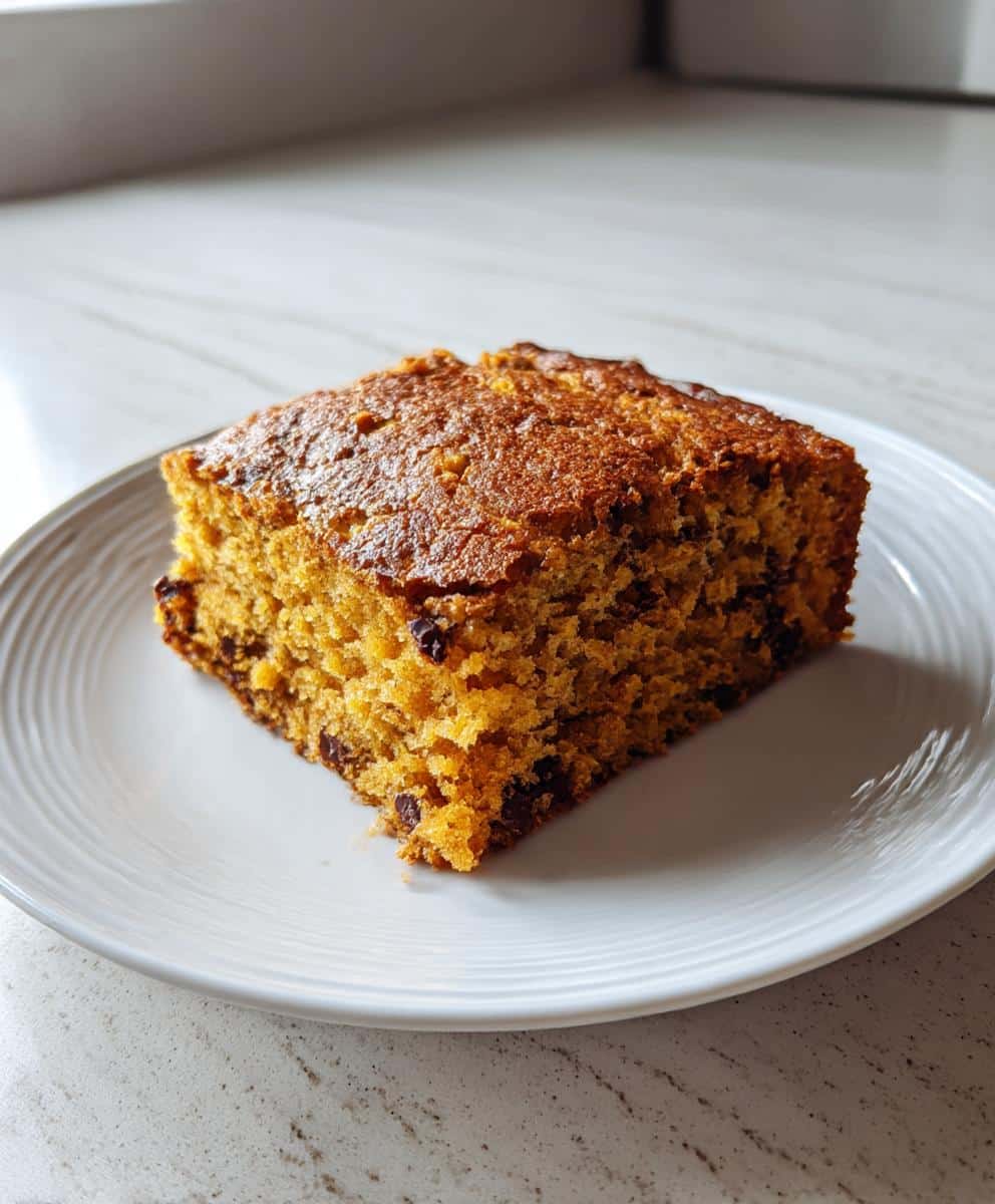 A slice of cake, a perfect New Years Eve dessert, sits on a white plate, showcasing its moist texture and chocolate chips.
