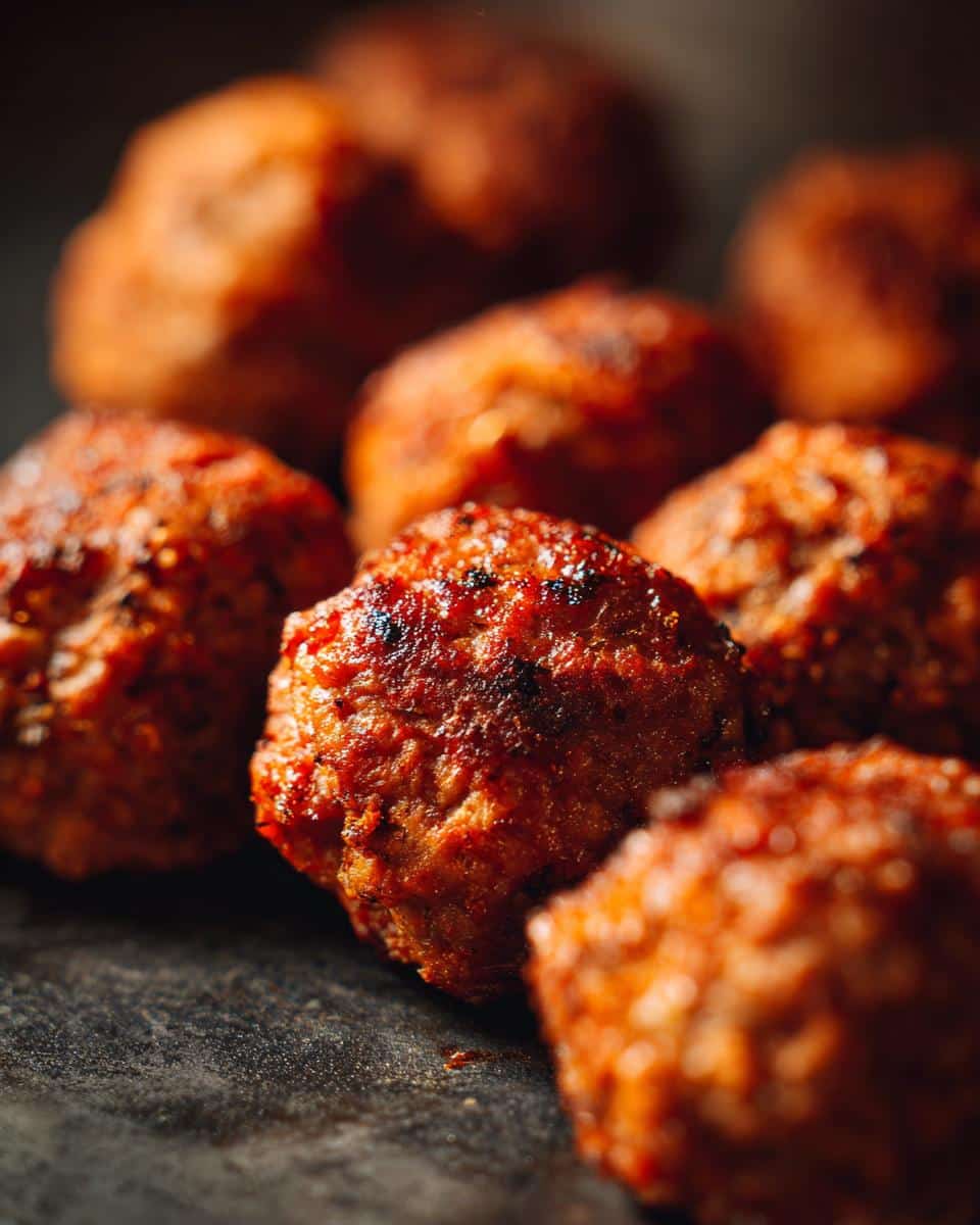 A close-up shot of freshly baked sausage balls, showcasing their golden-brown color and texture.