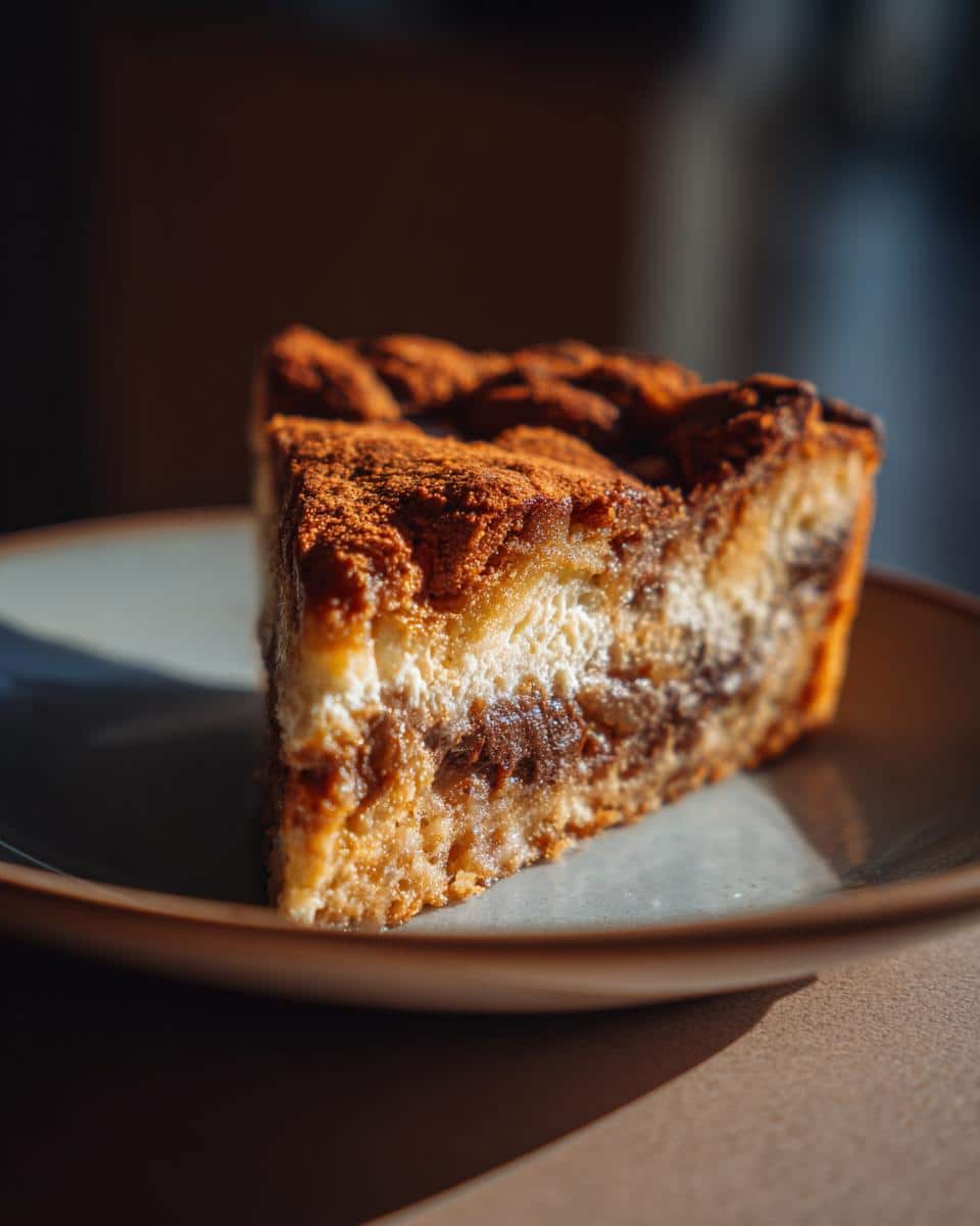 A slice of cake, a sourdough dessert recipe, on a plate, showcasing its layers and dusted topping.