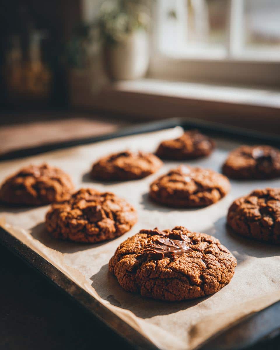 A baking sheet filled with freshly baked Crumbl Celebrity Cookies, cooling on parchment paper.