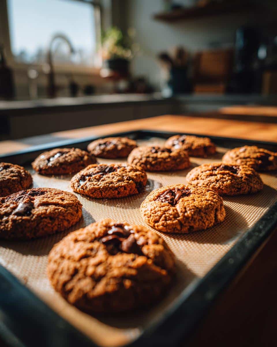 A baking sheet filled with homemade Crumbl Celebrity Cookies, fresh from the oven and cooling.