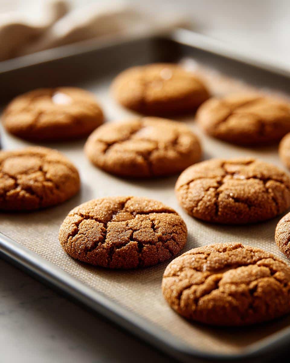 Freshly baked 3-ingredient peanut butter blossom cookies cooling on a baking sheet.