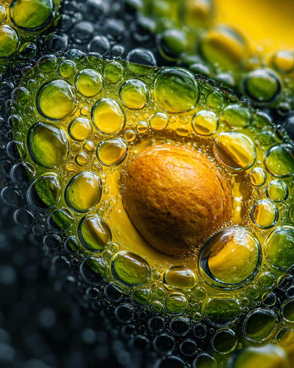 Close-up of a fresh avocado half covered in water droplets, relevant to homemade mayonnaise using avocado oil.