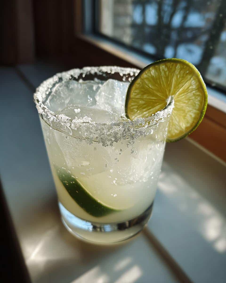 A refreshing best margarita recipe in a salt-rimmed glass with ice and lime garnish.