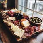 An enticing charcuterie board featuring a variety of cheeses, meats, crackers, nuts, and fruits, perfect for entertaining.
